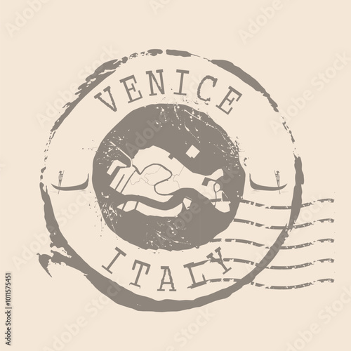 Stamp Postal of Venice. Map Silhouette rubber Seal.  Design Retro Travel. Seal  Map of Venice grunge  for your design. Italy. EPS10