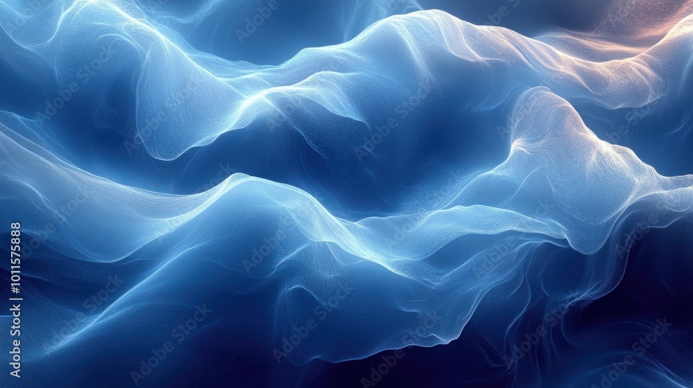 Abstract blue and white wavy background with a soft, glowing light. Abstract blue and white wavy background with a soft, glowing light.