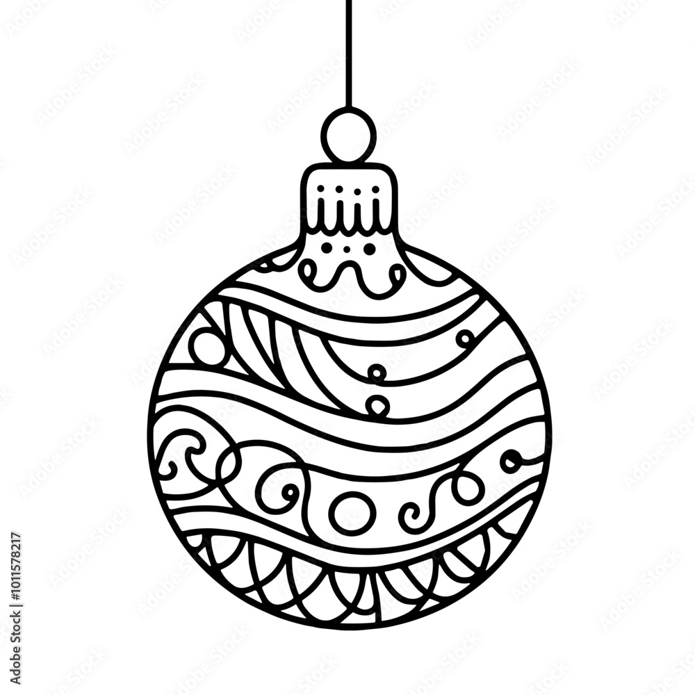 Christmas Ball with Detailed Ornamental Patterns, Black and White PNG for Festive Decoration Christmas Ball with Detailed Ornamental Patterns, Black and White PNG for Festive Decoration