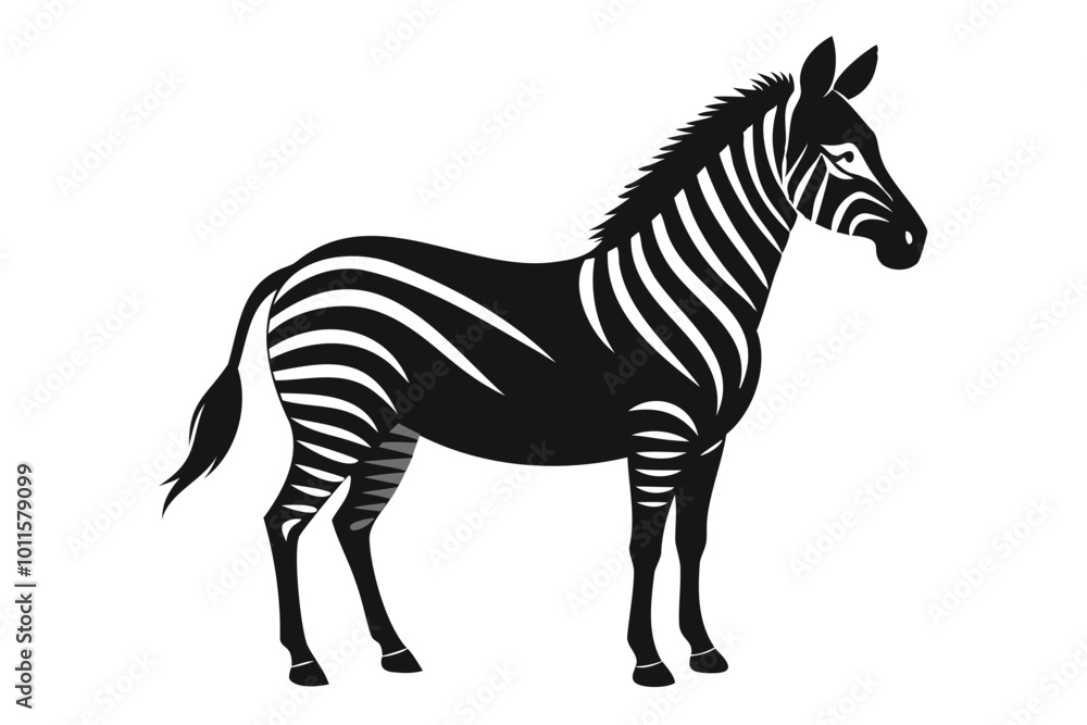 Zebra line art black silhouette vector illustration on a white background, Hand drawn vector silhouette Zebra line art black silhouette vector illustration on a white background, Hand drawn vector silhouette