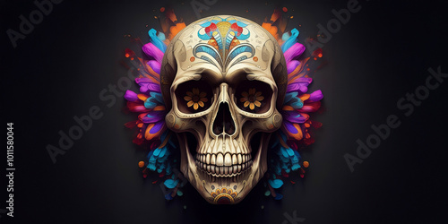 Day of the Dead Skull Skeleton, Mexico Halloween Holiday Celebration Graphic