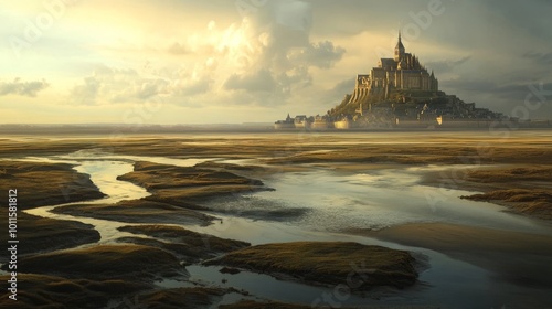 tidelands with Mont Saint-Michel, English Channel, Way of St. James, Route of Santiago de Compostela, Basse-Normandie 