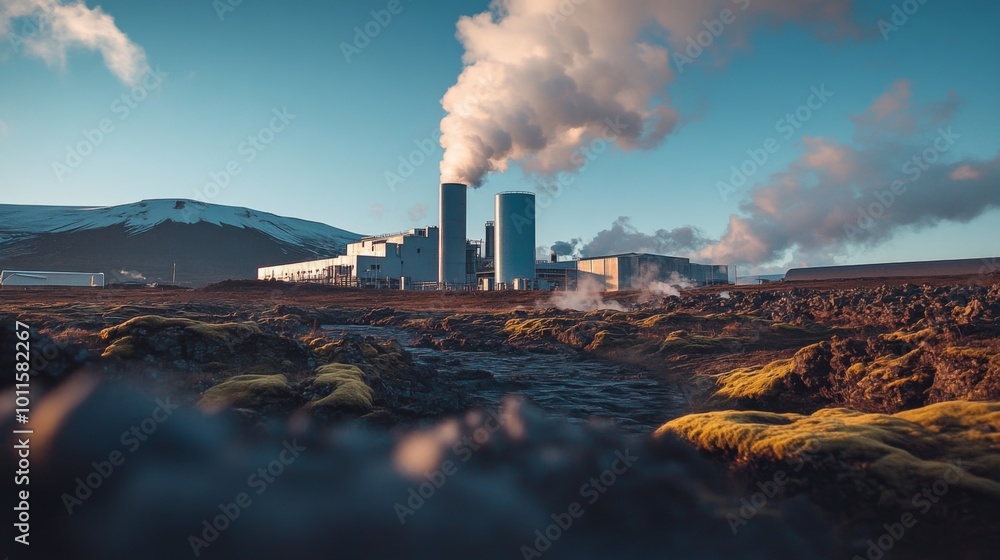 Fototapeta premium Reykjavik features geothermal energy aurora borealis AI volcanoes and hot springs