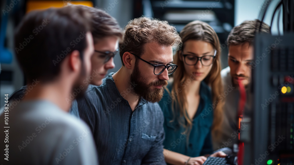 Obraz premium IT Professionals Collaborating Around a Server