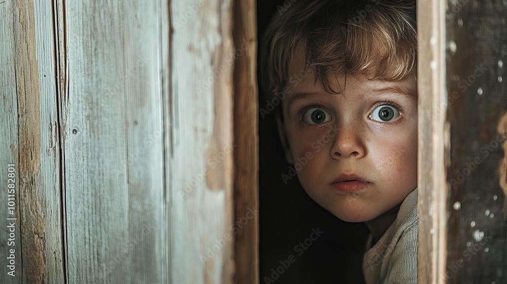 Child Looking Scared in a Dimly Lit Space Child Looking Scared in a Dimly Lit Space