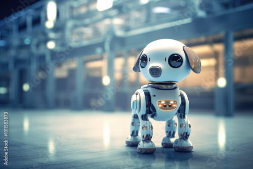 Wallpaper Mural Cute robotic dog standing on a reflective floor Torontodigital.ca