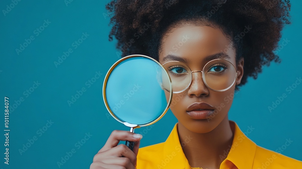 Young Model Holding a Magnifying Glass in Bright Setting Young Model Holding a Magnifying Glass in Bright Setting