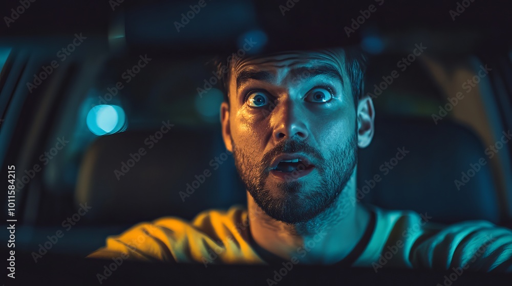 Startled Man in Car at Night Startled Man in Car at Night
