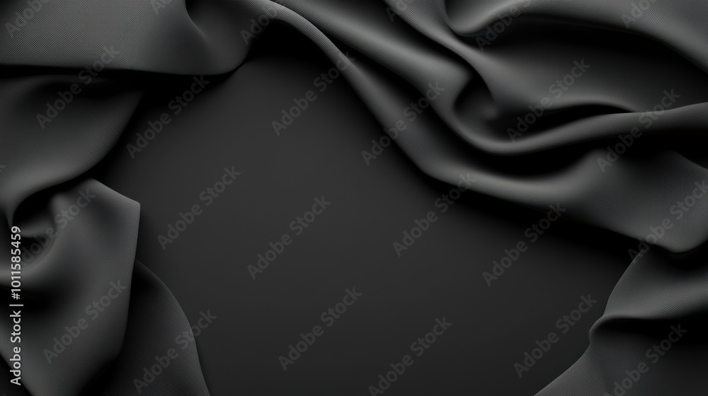 Fototapeta premium Elegant black satin fabric background with smooth, flowing texture.