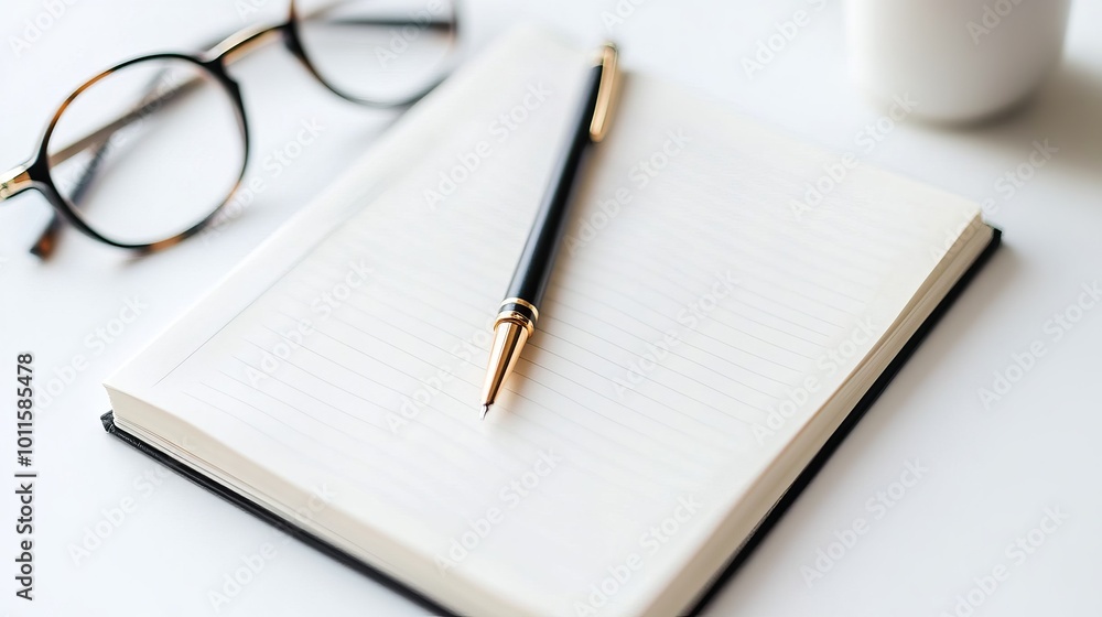 Stylish Minimalist Pen on Notebook in Studio Setting Stylish Minimalist Pen on Notebook in Studio Setting