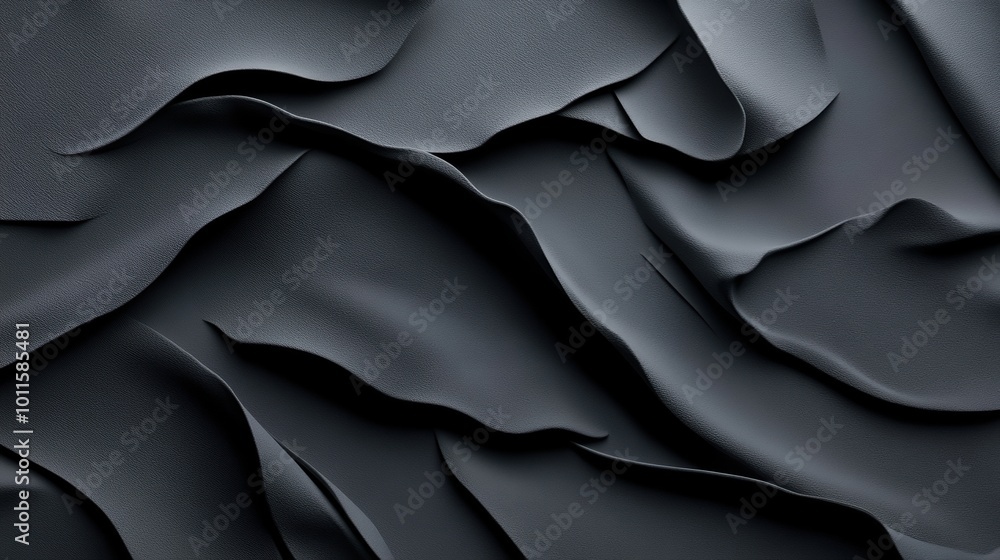 Obraz premium Elegant black fabric texture with soft folds and creases on a dark background.
