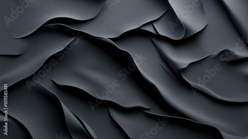 Elegant black fabric texture with soft folds and creases on a dark background. photo