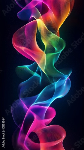 Colorful Abstract Wave Pattern Creating a Vibrant Visual Effect Against a Dark Background