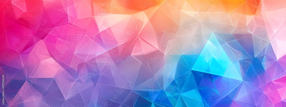 Obraz premium A vibrant and colorful background featuring geometric shapes in various shades of blue, purple, pink, orange, teal, and red, creating an abstract design that adds energy to the composition