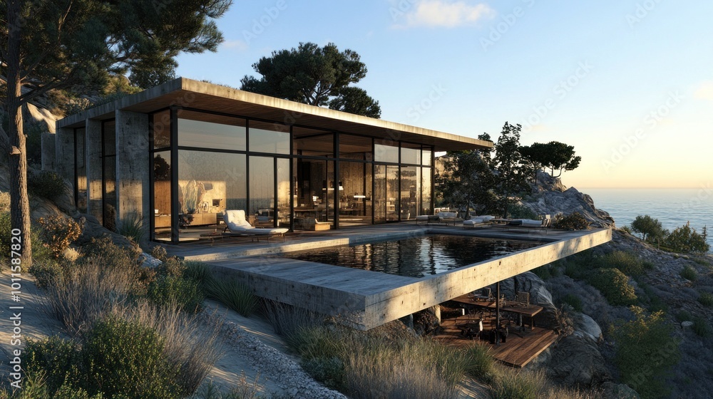 Obraz premium Modern Cliffside House with Pool