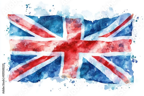 A Watercolor Representation of the Union Jack Flag With Vibrant Colors and a Paint Splash Effect