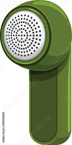 Green lint remover is removing fuzz from clothes, modern electric device for cleaning fabric