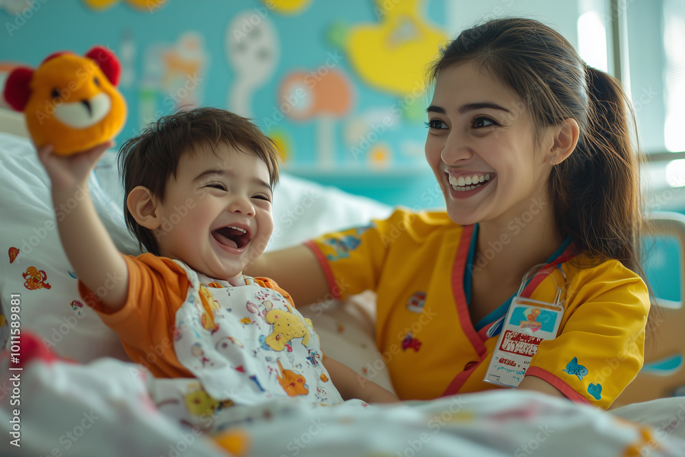 Pediatric Nurse Comforting Child with Playful Interaction Pediatric Nurse Comforting Child with Playful Interaction