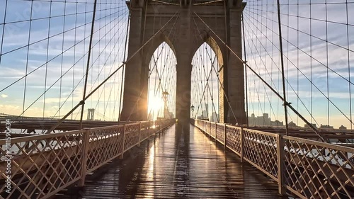 Brooklyn Bridge, New York city, Manhattan to Brooklynn, Jan 1,2024 New Year Sunrise, walking 