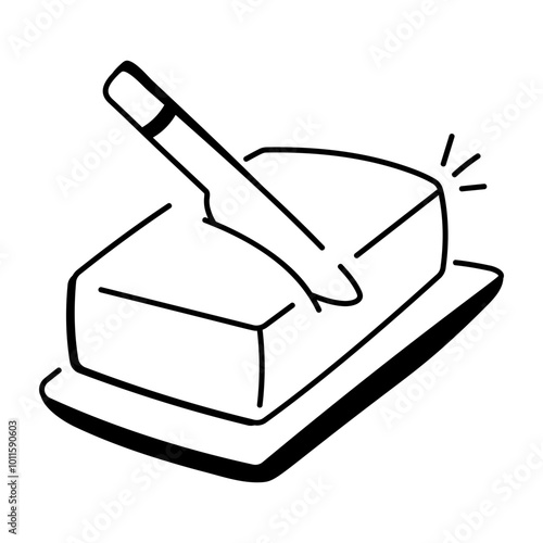 Cutting butter with a knife, doodle icon 

