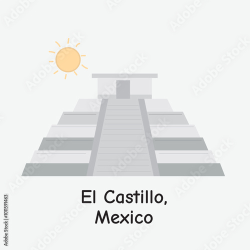 El Castillo Pyramid Mexico Ancient Landmark Vector Illustration photo