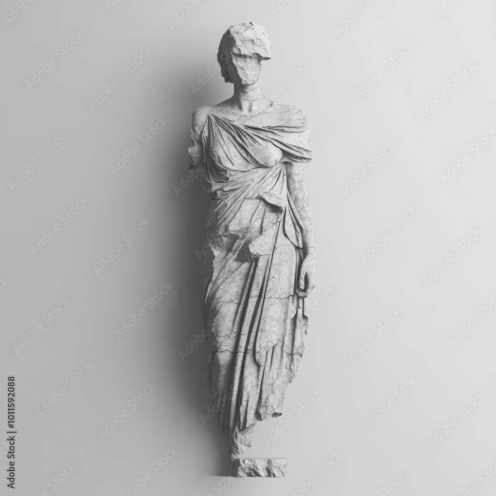 Ancient Greek Marble Statue of Woman in Draped Dress on White Background Ancient Greek Marble Statue of Woman in Draped Dress on White Background