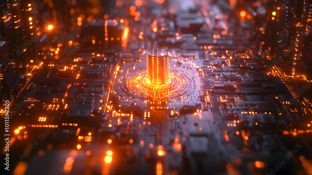 Abstract 3D Render of a Futuristic Circuit Board with Glowing Orange Lights Abstract 3D Render of a Futuristic Circuit Board with Glowing Orange Lights