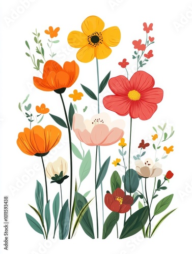 Colorful Bouquet of Cheerful Flowers in a Garden During Springtime