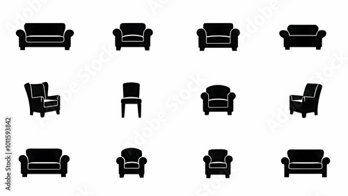 Furniture icons black collection on white