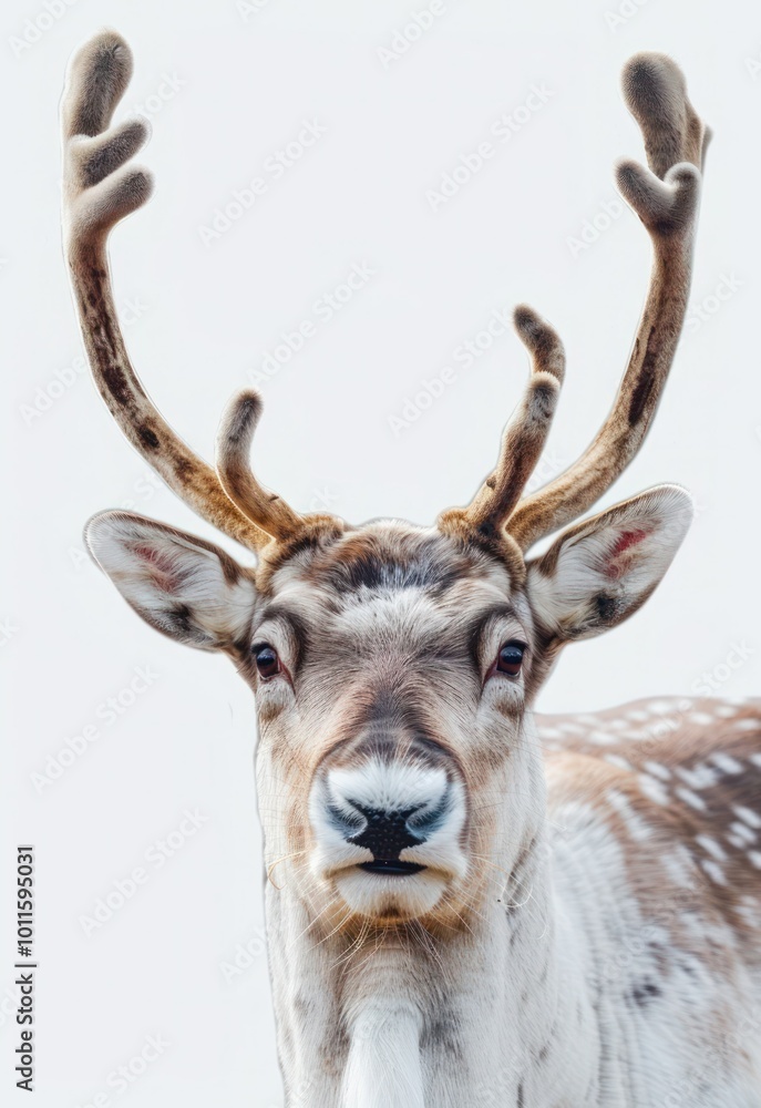 Fototapeta premium Portrait of a reindeer with horns isolated on transparent background
