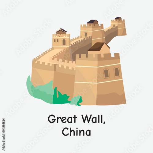 Great Wall of China Iconic Landmark Vector Illustration Design