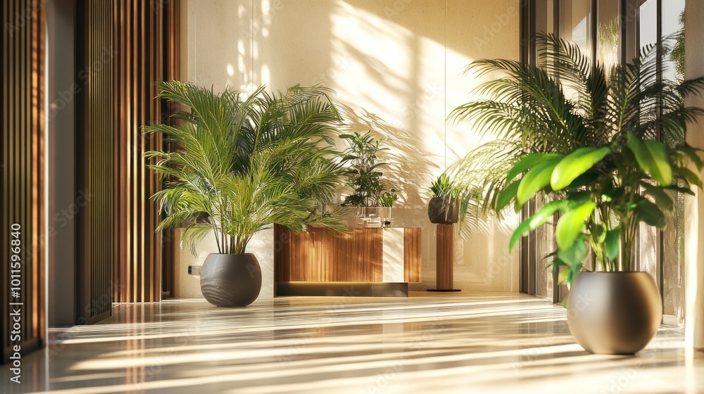 Modern Interior with Palm Trees Modern Interior with Palm Trees