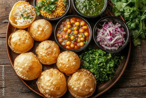 Wallpaper Mural Indian street food with fried dough balls, chickpeas, and garnishes Torontodigital.ca