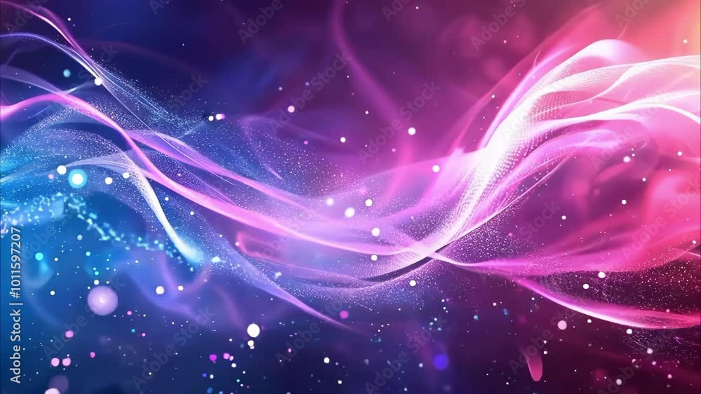 A vibrant abstract design featuring swirling waves of purple, pink, and blue with sparkling elements and soft light effects. A vibrant abstract design featuring swirling waves of purple, pink, and blue with sparkling elements and soft light effects.
