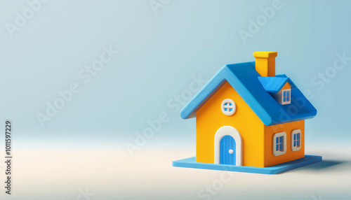 Wallpaper Mural Colorful miniature house model with blue roof and yellow walls on a soft background. Torontodigital.ca