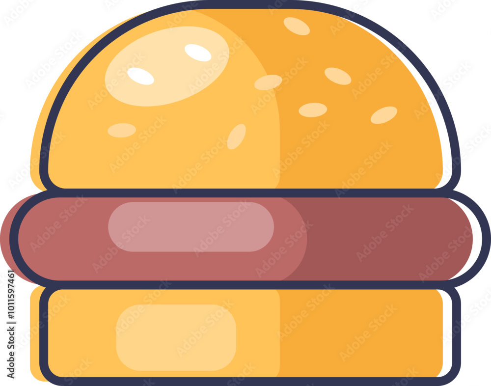 Simple burger icon with bun and patty, symbolizing fast food. Simple burger icon with bun and patty, symbolizing fast food.