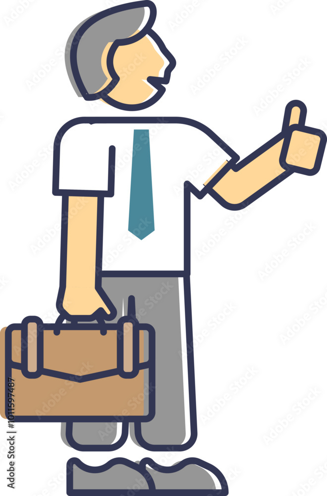 Cartoon businessman with briefcase giving thumbs up, symbolizing success and confidence. Cartoon businessman with briefcase giving thumbs up, symbolizing success and confidence.