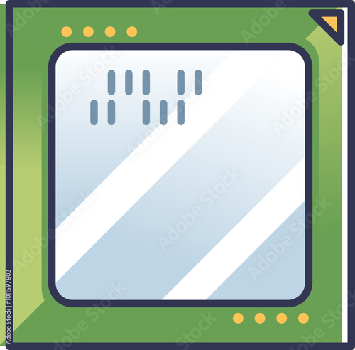 Illustration of a CPU chip with digital elements, symbolizing processing power.
