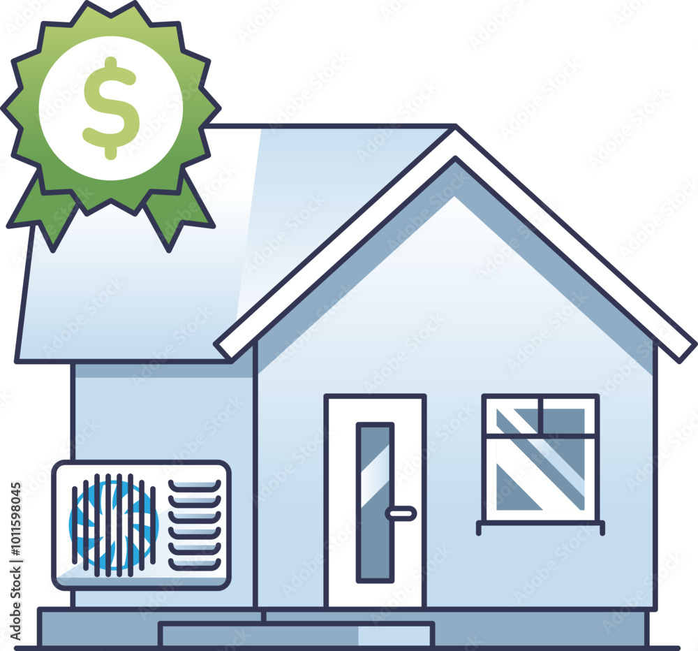 Illustration of an energy-efficient house with a dollar badge, symbolizing cost savings. Illustration of an energy-efficient house with a dollar badge, symbolizing cost savings.
