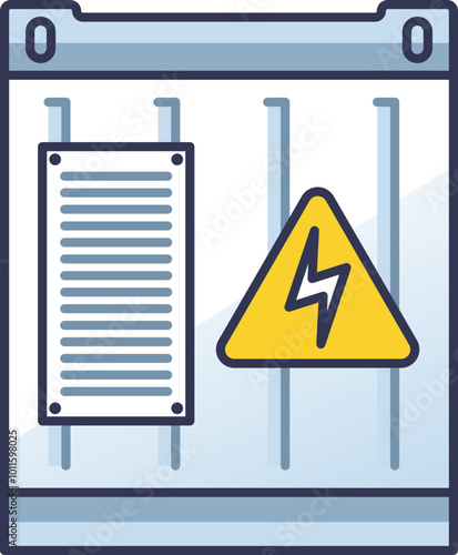 Illustration of an electric transformer with cooling fins and control panel, symbolizing power distribution and electrical engineering.