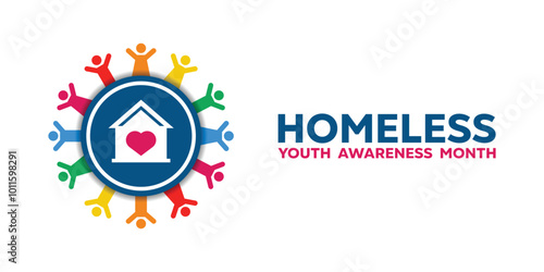 National Youth Homeless Awareness Month. Kids, home and heart. Great for cards, banners, posters, social media and more. White background.