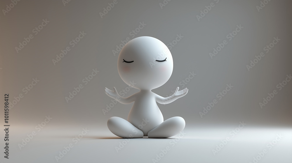 3D render of a cute white cartoon character meditating, simple design, minimalistic, simple background 3D render of a cute white cartoon character meditating, simple design, minimalistic, simple background