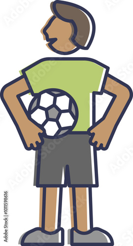 Cartoon footballer holding a soccer ball, symbolizing sportsmanship and teamwork.