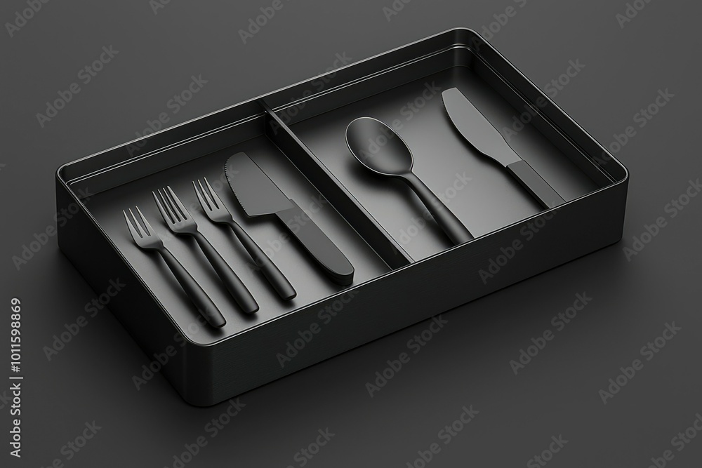 Black Cutlery Set in a Black Tray Black Cutlery Set in a Black Tray