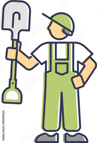 Illustration of a gardener holding a shovel, symbolizing gardening work.