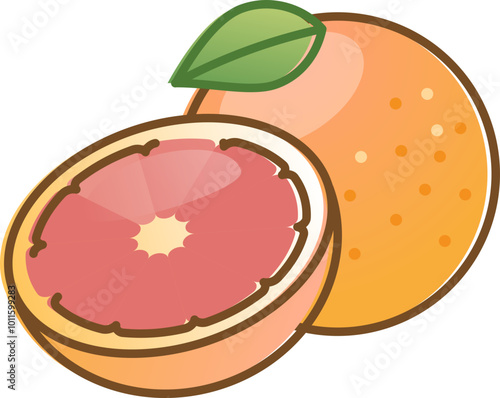 Illustration of a whole and half grapefruit, symbolizing freshness and health.