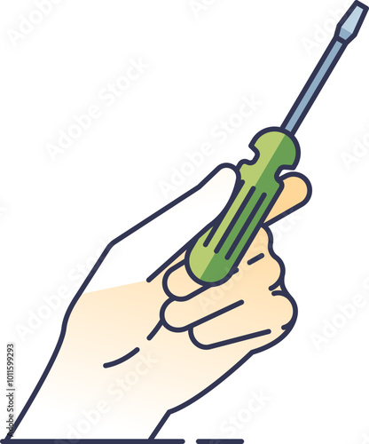 Illustration of a hand holding a green screwdriver, symbolizing DIY and repair.