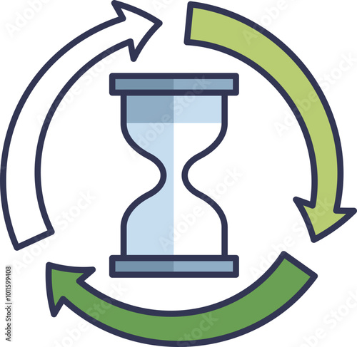 Hourglass with circular arrows symbolizes time management and cycle.