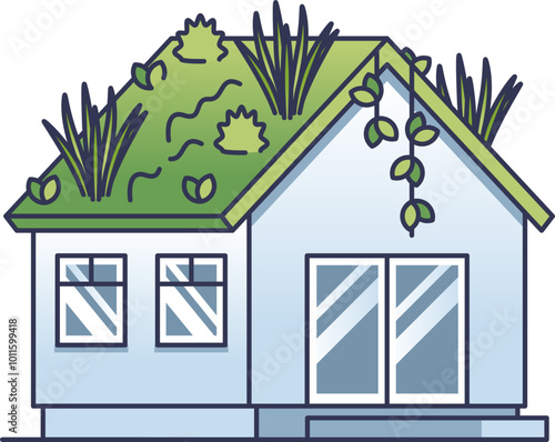Illustration of a house with a green roof, symbolizing eco-friendly living.