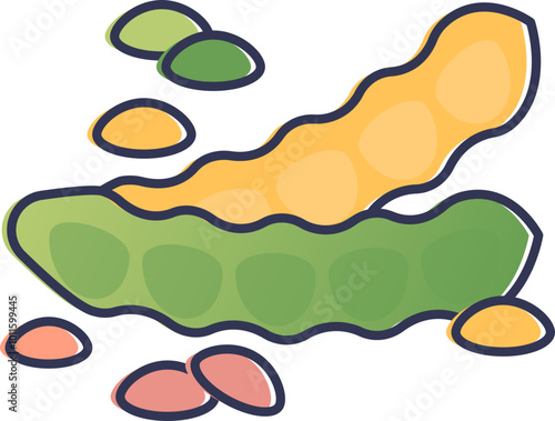 Illustration of lentils with pods and seeds, symbolizing nutrition and plant-based protein.